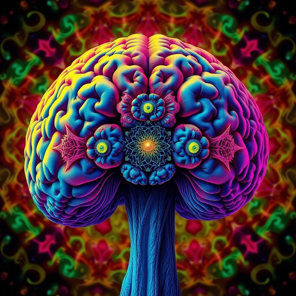 Fractal brain patterns overlap mushroom