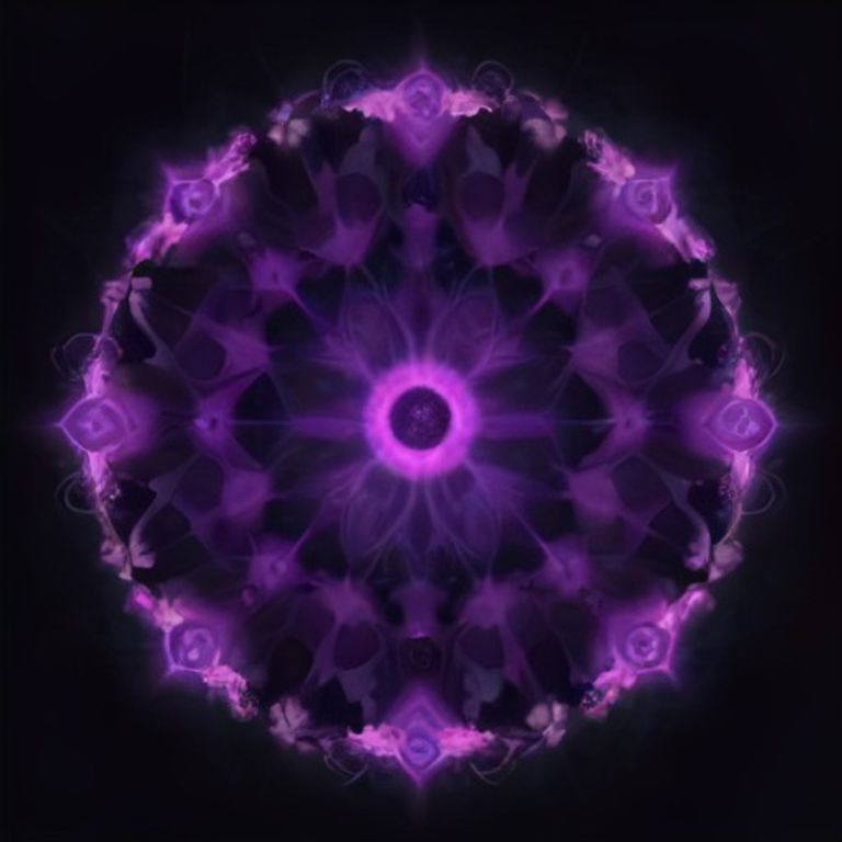 A glowing interdimensional fungal oracle with many eyes, surrounded by geometric portals and lattices of light, rendered in ultraviolet purple, electric cyan, h