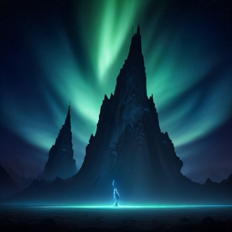 A psychedelic digital painting of a glowing mycelial network forming the base of a cosmic landscape, with towering temples and aurora-like skies filled with iri