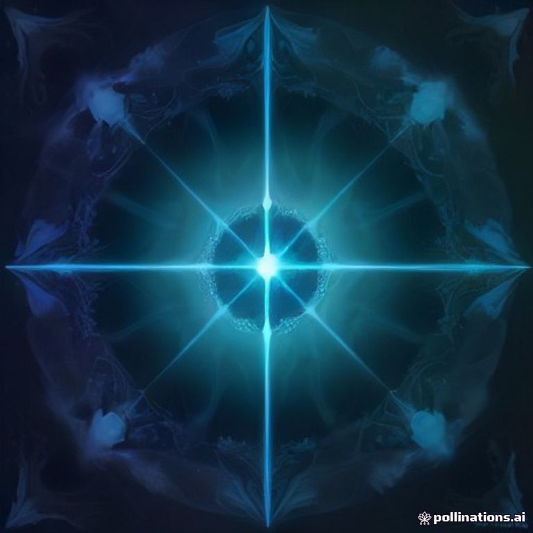 A glowing fungal oracle with many eyes, surrounded by intricate fractal patterns and glowing filaments, set in a surreal dreamscape of deep indigo, teal, acid g