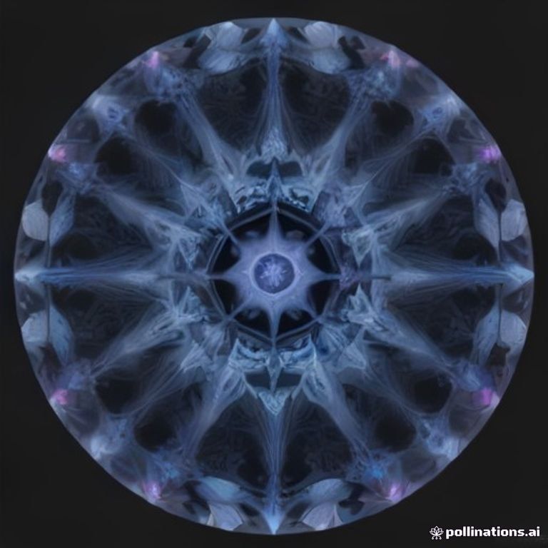 A highly detailed digital painting of a symmetrical mandala centered around a glowing fungal oracle, surrounded by intricate sacred geometry, fractal patterns,