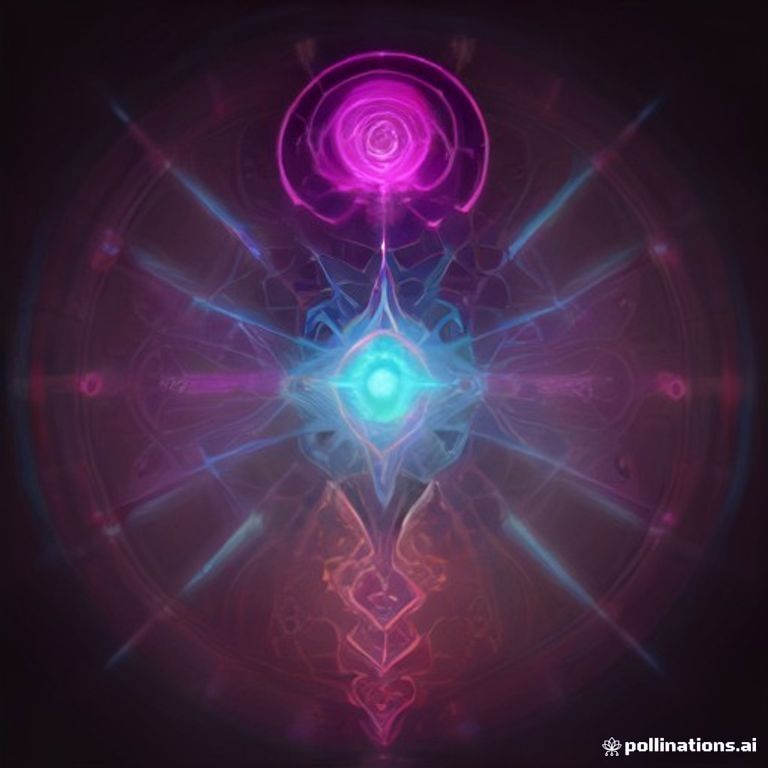 A detailed digital painting of an interdimensional realm with glowing geometric portals, lattices of light, and a central cosmic being radiating energy in a pal